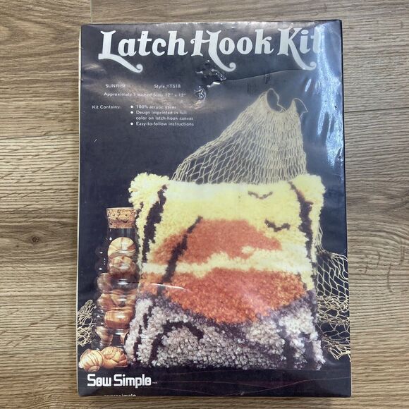 Vintage 1979 Sew Simple Latch Hook Kit Sunrise Style T518 12x12 New Unopened - Picture 1 of 4